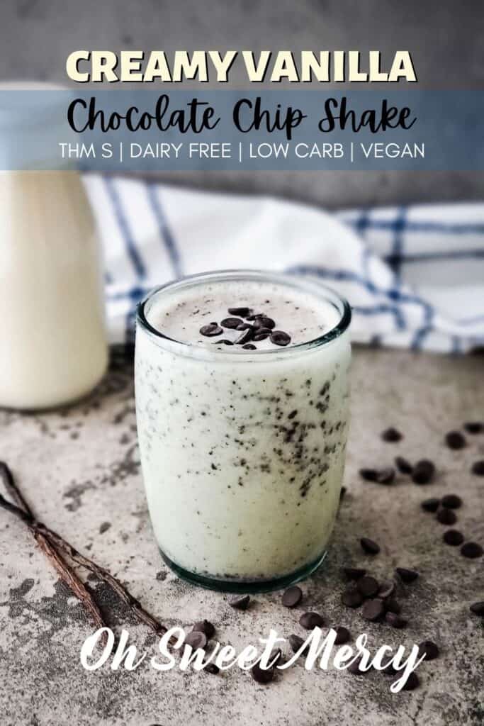 Pinterest pin image for Dairy Free Chocolate Chip Shake