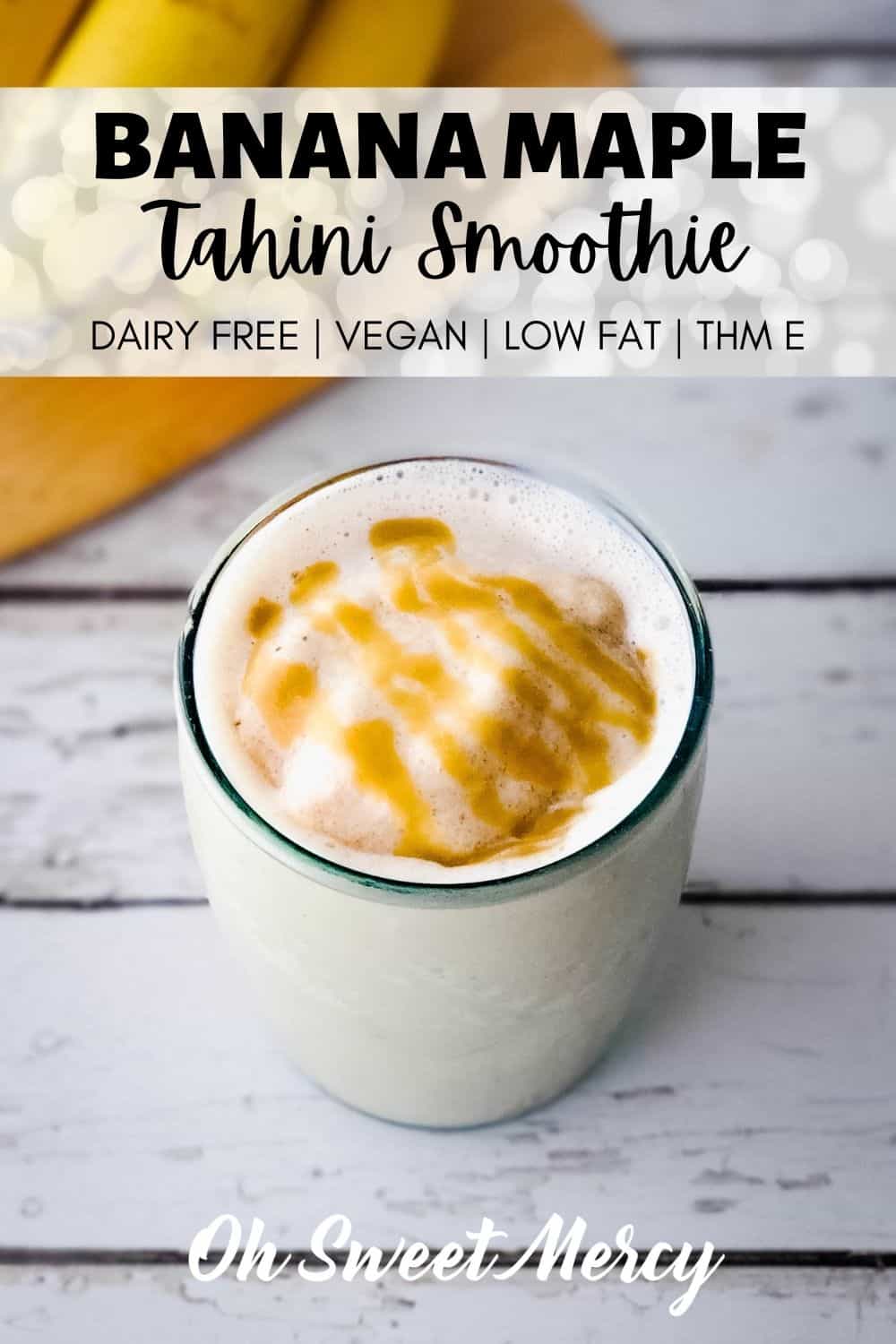 Cool, creamy, dreamy Banana Maple Tahini Smoothies are a scrumptious breakfast (or any meal of the day). This low fat THM E smoothie recipe is quick and easy, dairy free, and entirely plant based. Easily tweaked for most allergy needs. #dairyfree #lowfat #vegan #vegetarian #plantbased #trimhealthymama #smoothies #bananas #tahini